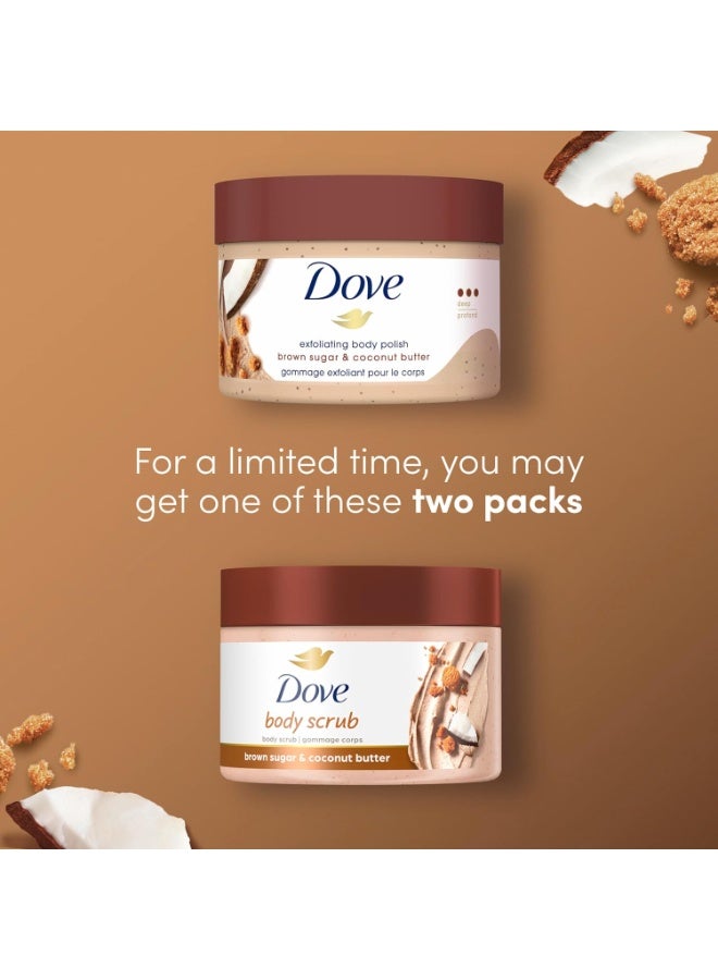 Dove Exfoliating Body Polish Scrub Dry Skin Brown Sugar & Coconut Butter,Gently Exfoliates & Moisturizes Instant Soft & Smooth Skin,Naturally Derived Ingredients,Sulfate-Free,Coconut Scent,298G pack of 2 - Image 4
